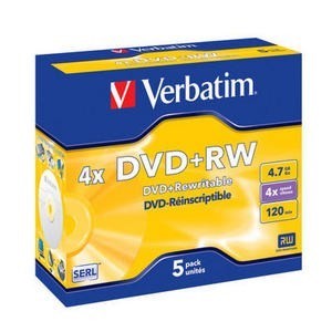 Verbatim 43229 - DVD+RW 4,7GB, 4x, Jewelcase, 5er Pack