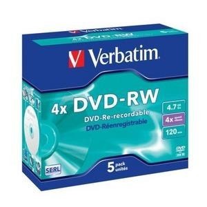 Verbatim 43285 - DVD-RW 4,7GB, 4x, Jewelcase, 5er Pack