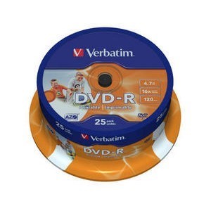 Verbatim 43538 - DVD-R 4,7GB, 16x, printable, Cakebox, 25er Pack