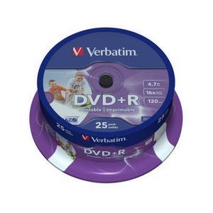 Verbatim 43539 - DVD+R 4,7GB 16x, Wide Printable, Cakebox, 25er Pack