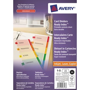 Avery Zweckform 01733501 - Zahlenregister 1-5 aus Spezialkarton A4, weiß mit 5 farbigen Taben