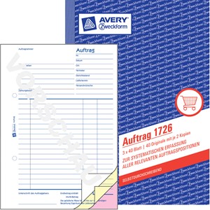 Avery Zweckform 1726-5 - Auftrag, selbstdurchschreibend, A5, 2 Durchschläge, 5er Pack