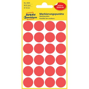 Avery Zweckform 3004 - Markierungspunkte, 18 mm, 96 Etiketten, rot