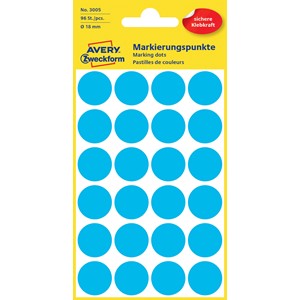 Avery Zweckform 3005 - Markierungspunkte, 18 mm, 96 Etiketten, blau