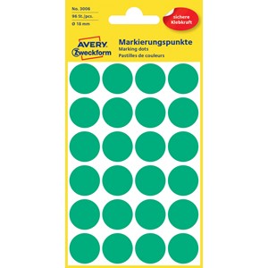 Avery Zweckform 3006 - Markierungspunkte, 18 mm, 96 Etiketten, grün