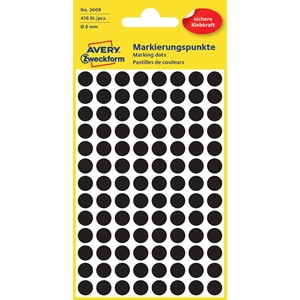 Avery Zweckform 3009 - Markierungspunkte, 8 mm, 416 Etiketten, schwarz