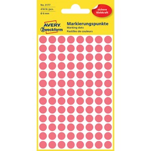 Avery Zweckform 3177 - Markierungspunkte, 8 mm, 416 Etiketten, leuchtrot