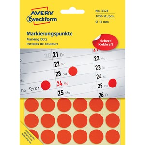 Avery Zweckform 3374 - Markierungspunkte, 18 mm, 1056 Etiketten, rot