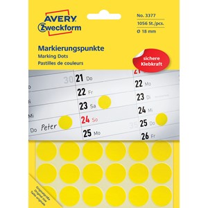 Avery Zweckform 3377 - Markierungspunkte, 18 mm, 1056 Etiketten, gelb