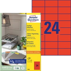 Avery Zweckform 3448 - Etiketten 70x37 mm, 100 Bögen, rot