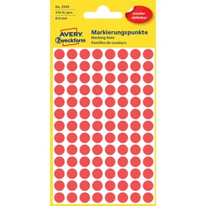 Avery Zweckform 3589 - Markierungspunkte, 8 mm, 416 Etiketten, rot, wiederablösbar