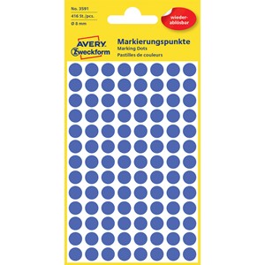 Avery Zweckform 3591 - Markierungspunkte, 8 mm, 416 Etiketten, blau, wiederablösbar