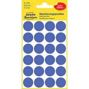 Avery Zweckform 3596 - Markierungspunkte, 18 mm, 96 Etiketten, blau, wiederablösbar
