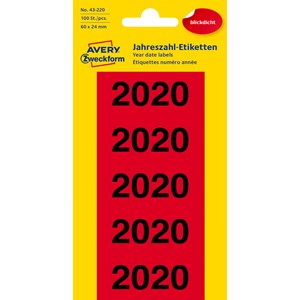 Avery Zweckform 43-220 - Jahreszahlen 2020, 60 x 24 mm, rot