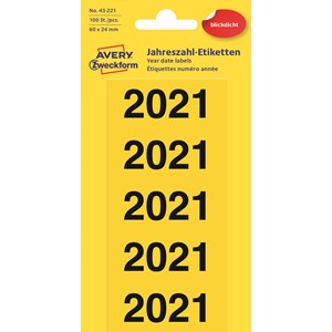 Avery Zweckform 43-221 - Jahreszahlen 2021, 60 x 24 mm, gelb