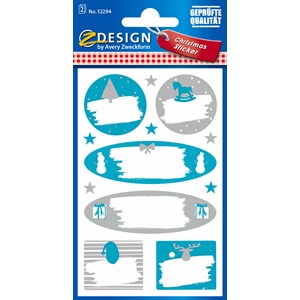 Z-Design 52294 - Weihnachtssticker, Papier, Beschriftung Xmas, weiß, türkis, grau