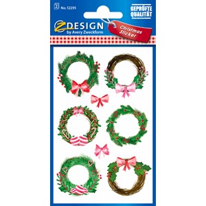 Z-Design 52295 - Weihnachtssticker, Papier, Beschriftung Kränze, weiß, braun, rot, grün