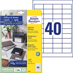 Avery Zweckform 6126 - Universal-Etiketten, 48,5 x 25,4 mm, weiß