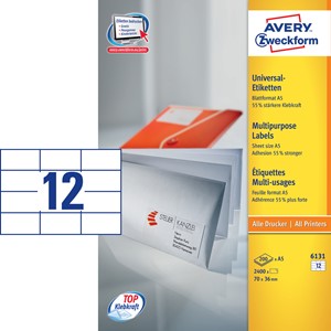 Avery Zweckform 6131 - Universal-Etiketten auf A5 Bogen, 70 x 36 mm, 200 Bögen