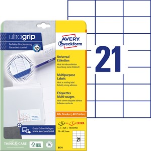 Avery Zweckform 6174 - Universal-Etiketten, 70 x 42,3 mm, weiß