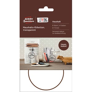 Avery Zweckform 62010 - Living Haushalts-Etiketten, transparent, Ø 73mm