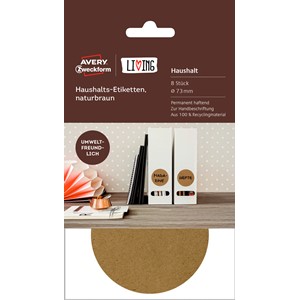 Avery Zweckform 62011 - Living Haushalts-Etiketten, naturbraun, Ø 73 mm