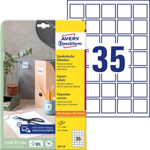 Avery Zweckform 6251-10 - Etiketten, quadratisch, 35 x 35 mm, 10 Bogen, weiß