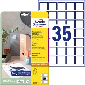 Avery Zweckform 6251REV-10 - Etiketten, quadratisch, 35 x 35 mm, 10 Bogen, weiß, wiederablösbar