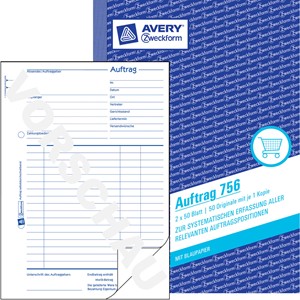 Avery Zweckform 756 - Auftrag 2. Blatt ohne Perforation, A5