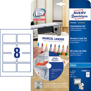 Avery Zweckform C32041-8 - Inkjet Visitenkarten-Set inkl. Software Design Pro SE
