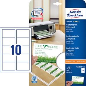 Avery Zweckform C32075-10 - Recycling Visitenkarten, hochweiß, 220g, 100 Karten