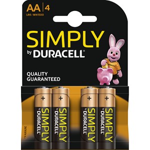 Duracell DUR002241 - Simply Alkaline Batterien, AA, 4er Pack