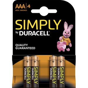 Duracell DUR002432 - Simply Alkaline Batterien, AAA, 4er Pack