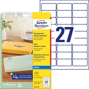 Avery Zweckform J4721-25 - Transparente Etiketten 63,5x29,6 mm