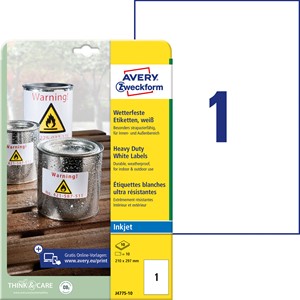 Avery Zweckform J4775-10 - Etiketten 210 x 297 wetterfest Inkjet