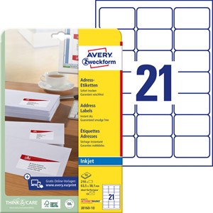 Avery Zweckform J8160-10 - Inkjet-Adress-Etiketten, 63,5 x 38,1 mm, weiß