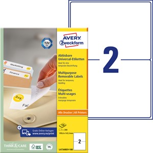 Avery Zweckform L4734REV-100 - Wiederablösbare Etiketten, 199,6 x 143,5 mm, weiß