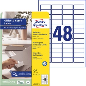 Avery Zweckform L4736REV-10 - Wiederablösbare Etiketten, 45,7 x 21,2 mm, weiß, 480 Etiketten