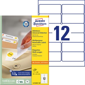 Avery Zweckform L4743REV-100 - Wiederablösbare Etiketten, 99,1 x 42,3 mm, weiß