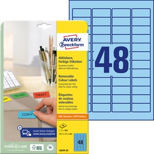 Avery Zweckform L6039-20 - Etiketten 45,7x21,2 mm, 20 Bögen, blau