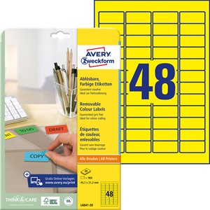 Avery Zweckform L6041-20 - Etiketten 45,7x21,2 mm, 20 Bögen, gelb