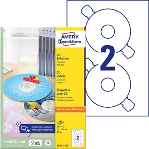 Avery Zweckform L6043-100 - CD Etiketten ClassicSize, 117 mm, 200 Etiketten