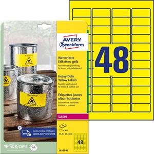 Avery Zweckform L6103-20 - Wetterfeste Folienetiketten 45,7x21,2 mm, 20 Bögen, Polyester, gelb