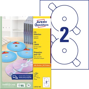 Avery Zweckform L7676-100 - CD-Etiketten SuperSize, 117 mm, 200 Etiketten