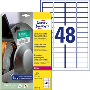 Avery Zweckform L7911-10 - Ultra-Resistente Folien-Etiketten, 45,7 x 21,2 mm, weiß