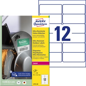 Avery Zweckform L7913-40 - Ultra-Resistente Folien-Etiketten, 99,1 x 42,3 mm, weiß