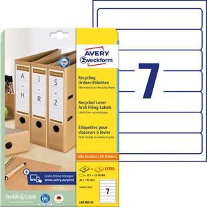 Avery Zweckform LR4760-25 - Recycling Ordner-Etiketten, 38 x 192 mm, weiß, mit ultragrip