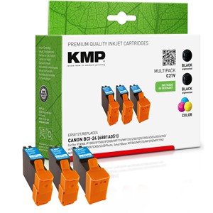 KMP 0944,0005 - Vorteilspack 2x Tintenpatrone schwarz, 1x farbig, kompatibel zu Canon BCI-24Bk / C
