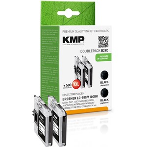 KMP 1521,5222 - Tintenpatronen Doppelpack, schwarz, kompatibel zu Brother LC-980, LC-1100Bk