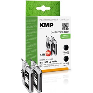 KMP 1523,0021 - Tintenpatronen Doppelpack, 2 x schwarz, kompatibel zu Brother 2x LC-985Bk